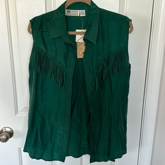 Vintage 100% Silk Green Sleeveless Top - Picture 1 of 5